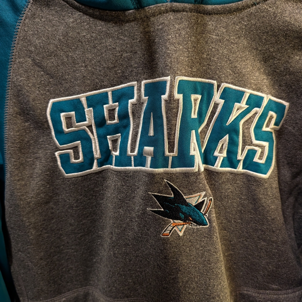 NHL San Jose Sharks Teal and Gray Hoodie Large - Picture 4 of 13